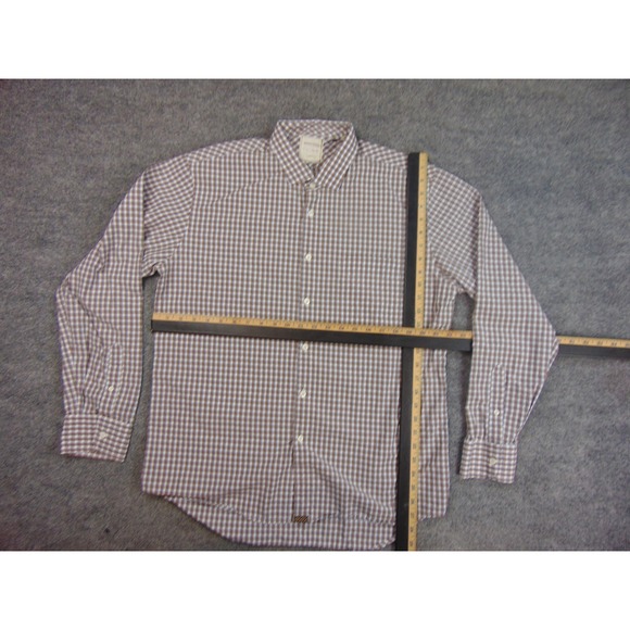 Billy Reid Shirt Mens XL Standard Cut Brown White Gingham Long Sleeve - Picture 4 of 8